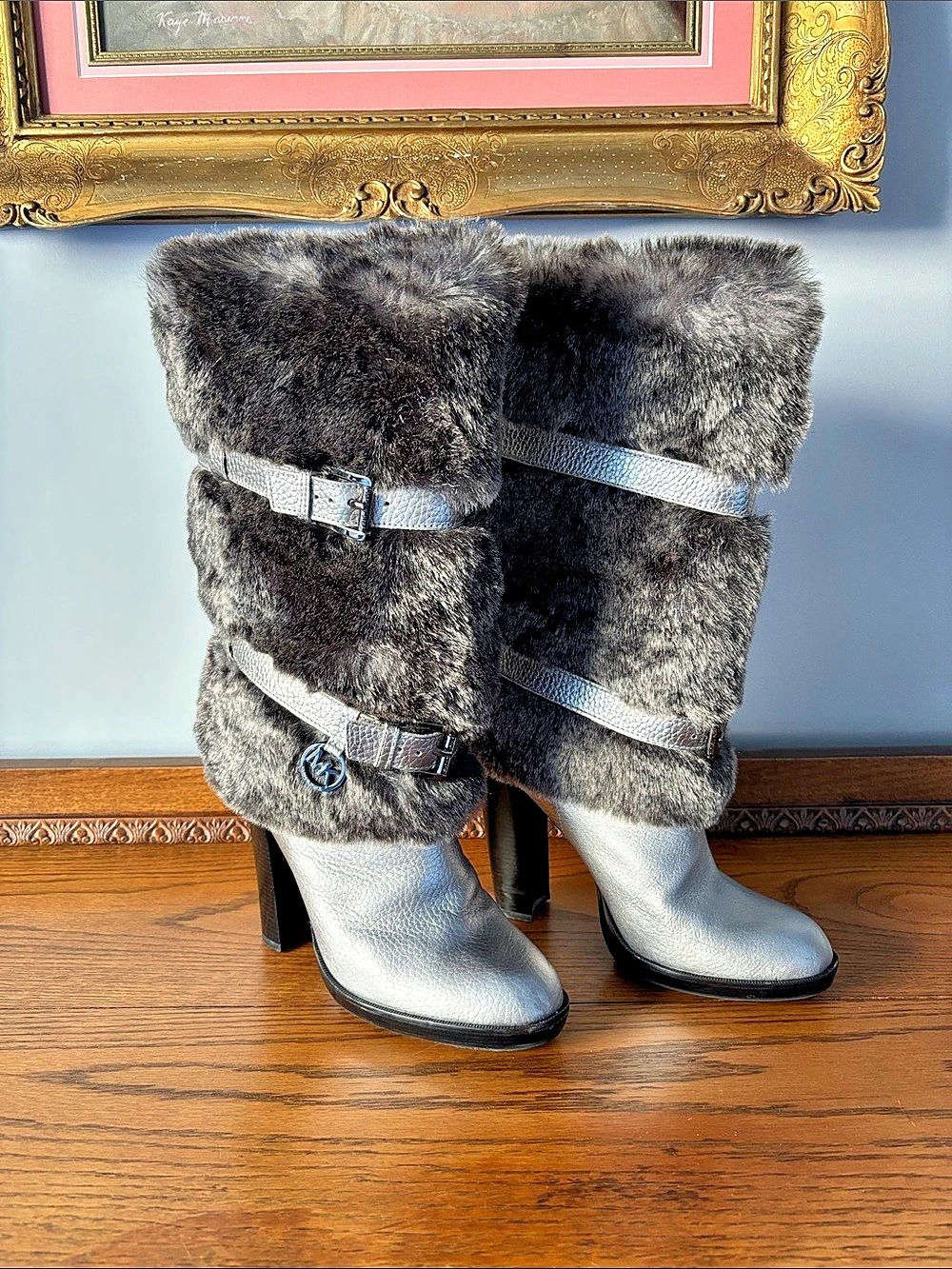 Michael Kors Carlie Faux Fur Metallic Leather Heeled Boots